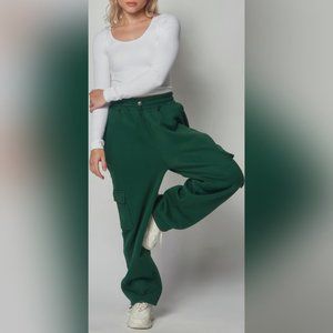 🆕🌲Forrest Green Fleece Lined Cargo Sweat Jogger Pants
